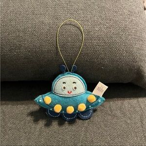 Blue and Yellow Felted UFO Target Wondershop Christmas Ornament 2022